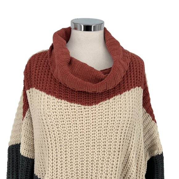 POL Chenille Colorblock Turtleneck Sweater Orange Ivory Size Medium - Picture 7 of 13